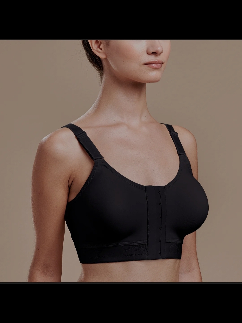 Marena Black Compression Recovery BRA Front Zip New Without Box 36B/C